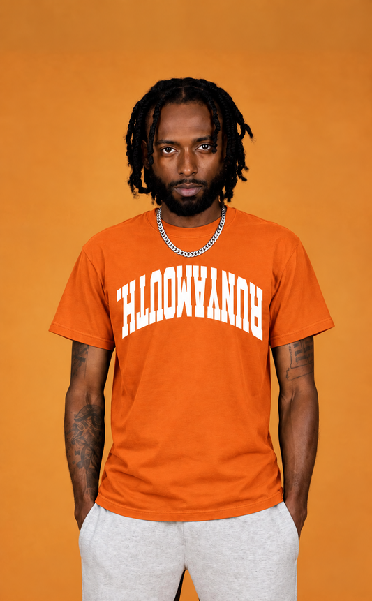 RUNYAMOUTH REVERSE ARCH LOGO TEE (ORANGE/WHITE)